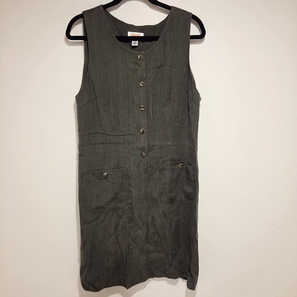 Vintage Talbots Button Front Jumper Dress 12 Sleeveless Modest 90s Cottage Green